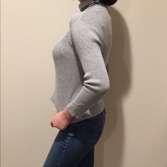 Gray Ribbed Turtleneck w/ Brown Striped Collar - Picture 5 of 6